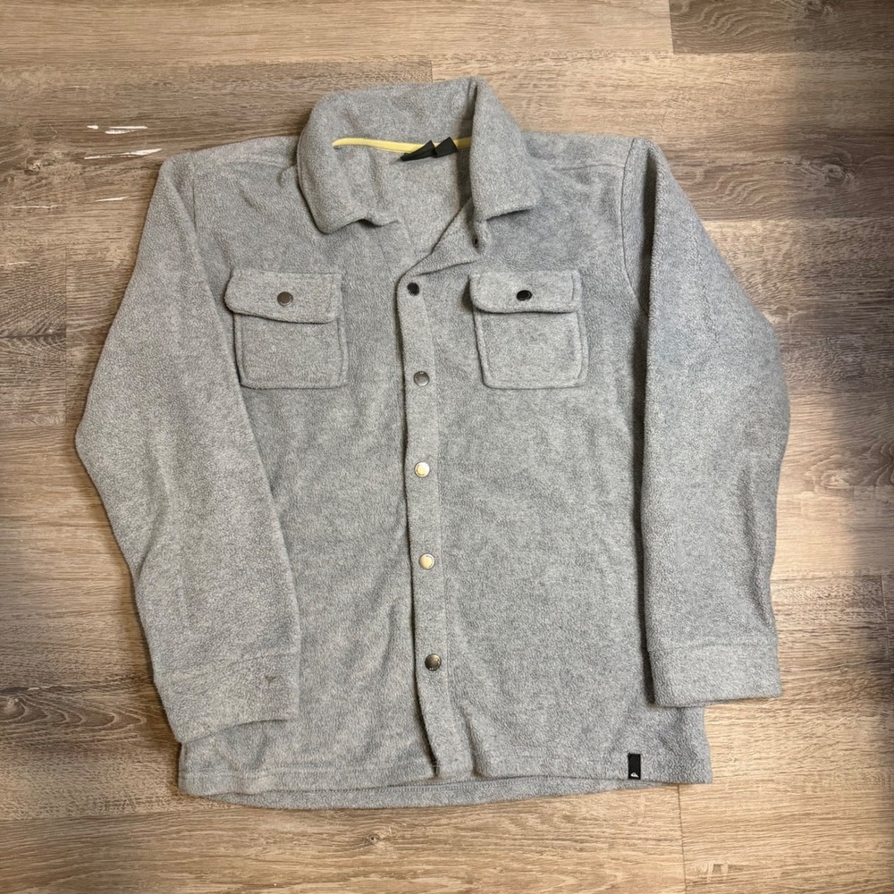 Y2K Quiksilver Boys Large 14/16 Grey Fleece Snap Front Shirt Jacket Shacket L
